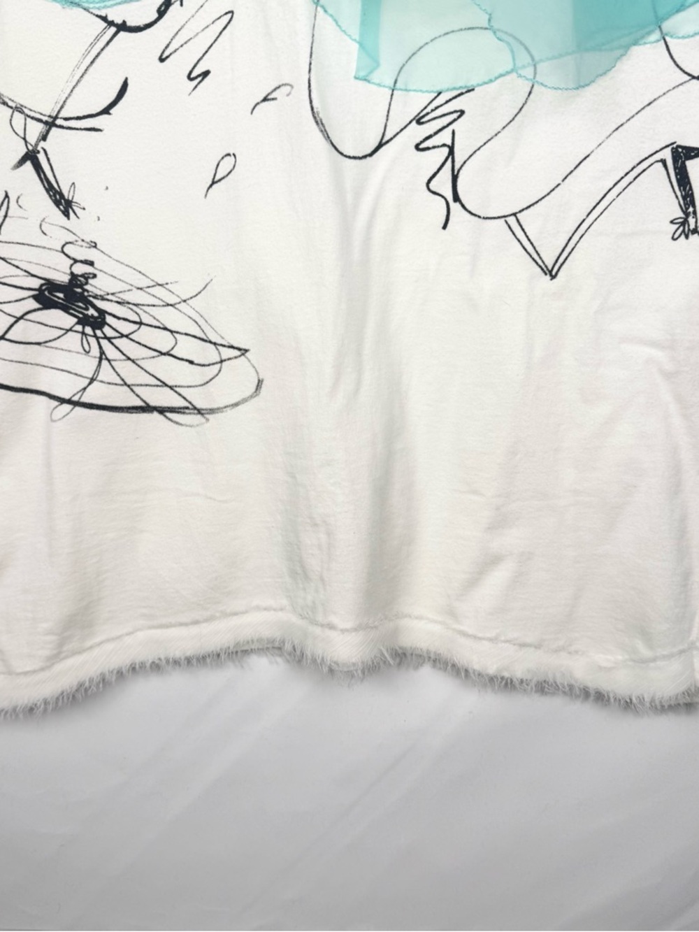 Boutique White Graphic Tee Shirt Dress w/ Aqua Tulle Skirt Detail Bow Accent - Picture 5 of 8